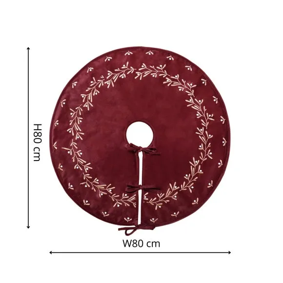 80cm Tree Skirt with Embroidery - Ruby, Velvet