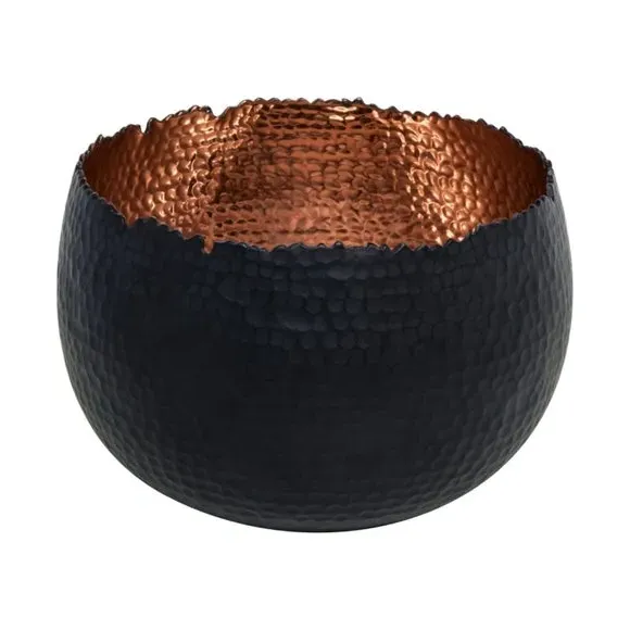 Bowl Plant Pot with Hammered Finish - Black, Iron