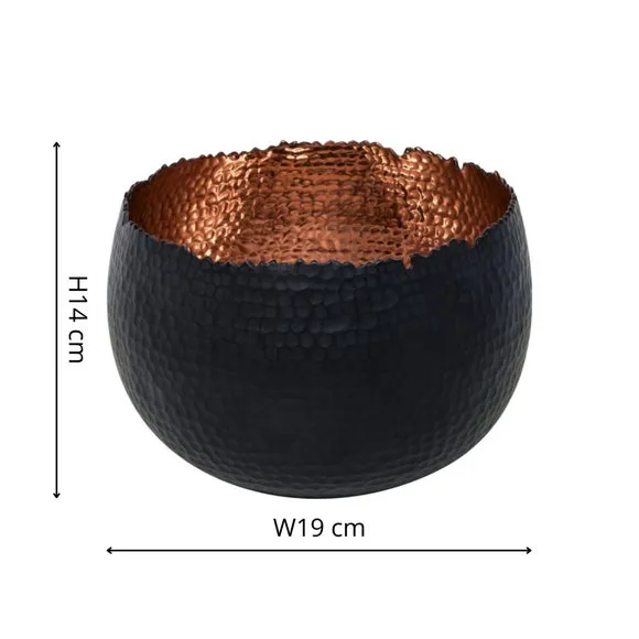 Bowl Plant Pot with Hammered Finish - Black, Iron