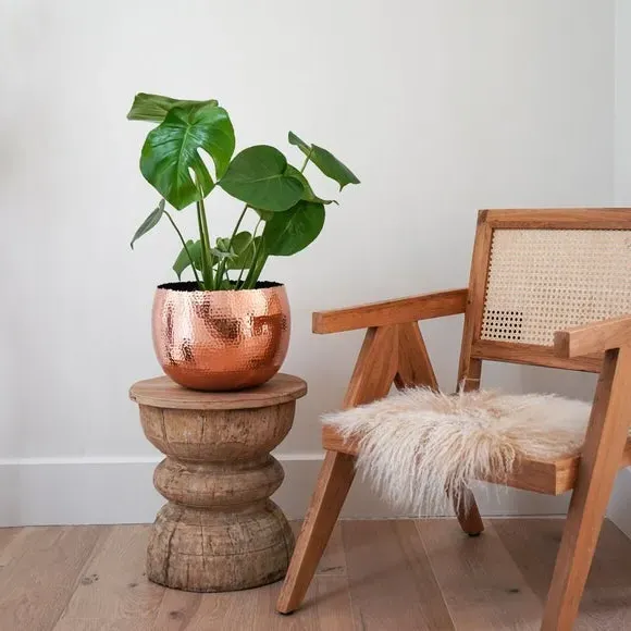 Bowl Plant Pot with Hammered Finish - Copper, Iron