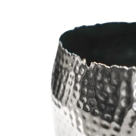 Bowl Plant Pot with Hammered Finish - Nickel, Iron