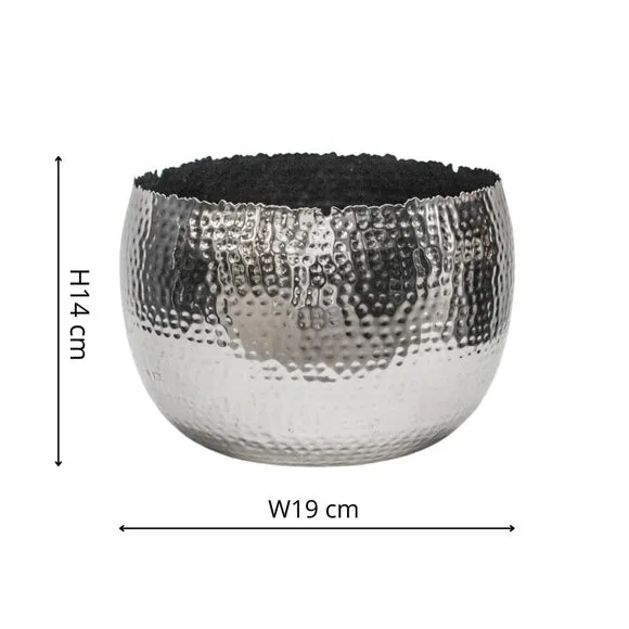 Bowl Plant Pot with Hammered Finish - Nickel, Iron