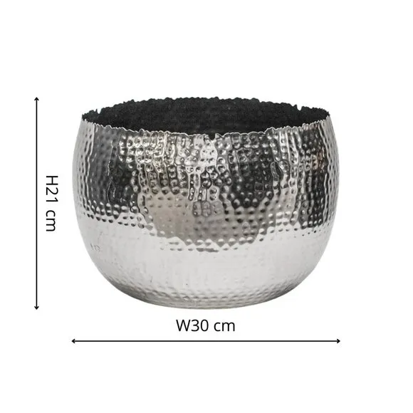 Bowl Plant Pot with Hammered Finish - Nickel, Iron