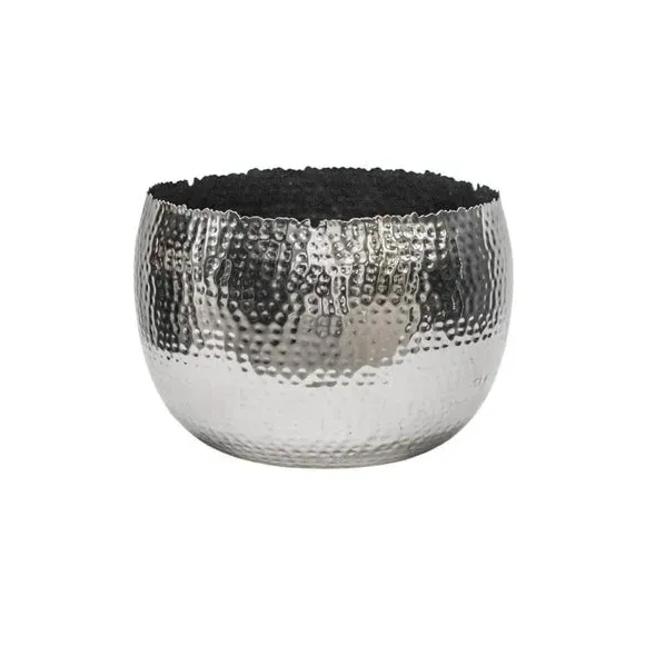 Bowl Plant Pot with Hammered Finish - Nickel, Iron