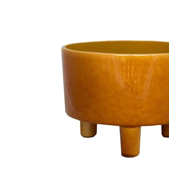 Bowl Plant Pot with Premium Glaze - Mustard