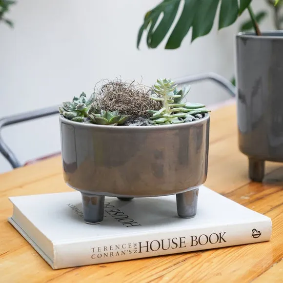 Bowl Plant Pot with Premium Glaze - Slate