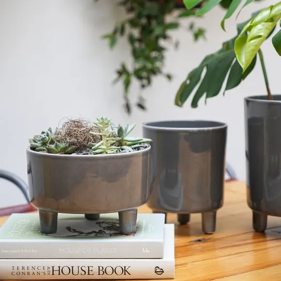 Bowl Plant Pot with Premium Glaze - Slate