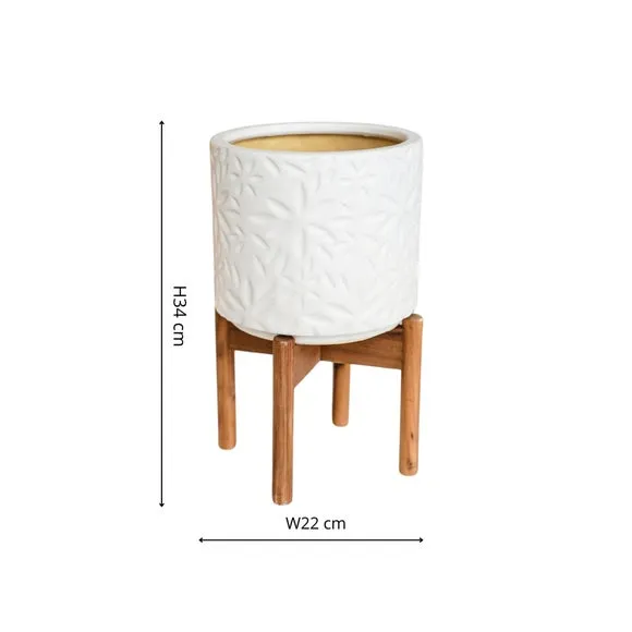 Ceramic Plant Pot with Stand - White, Ceramic