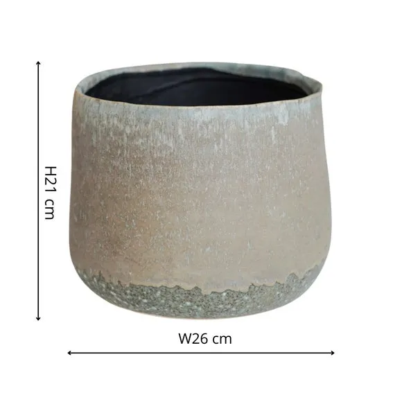 Ceramic Plant Pot with Textured Finish - Grey