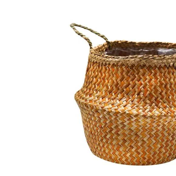 Chevron Storage Basket with Lining - Amber