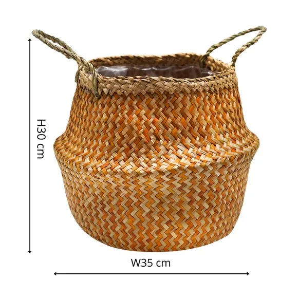 Chevron Storage Basket with Lining - Amber
