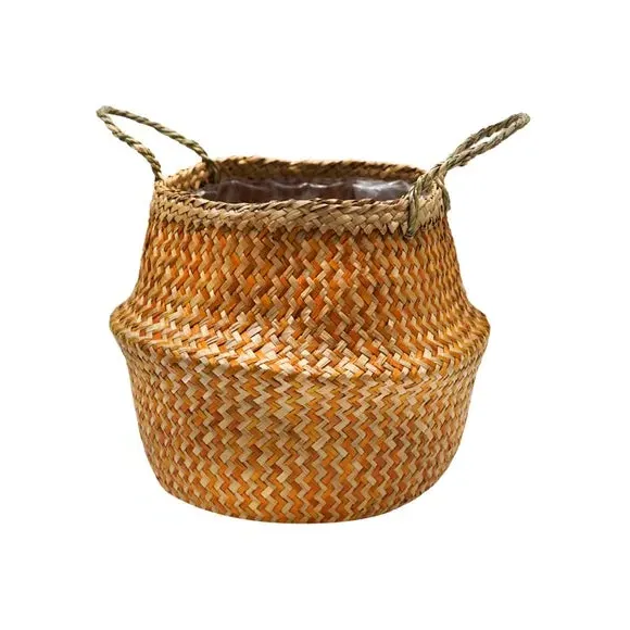 Chevron Storage Basket with Lining - Amber