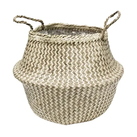 Chevron Storage Basket with Lining - Natural