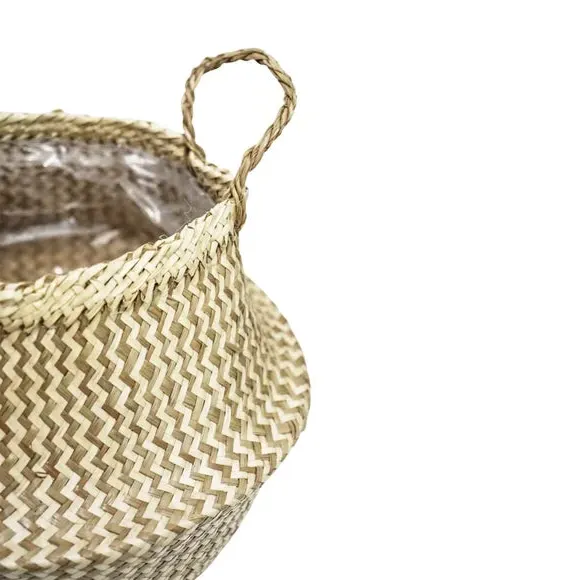 Chevron Storage Basket with Lining - Natural