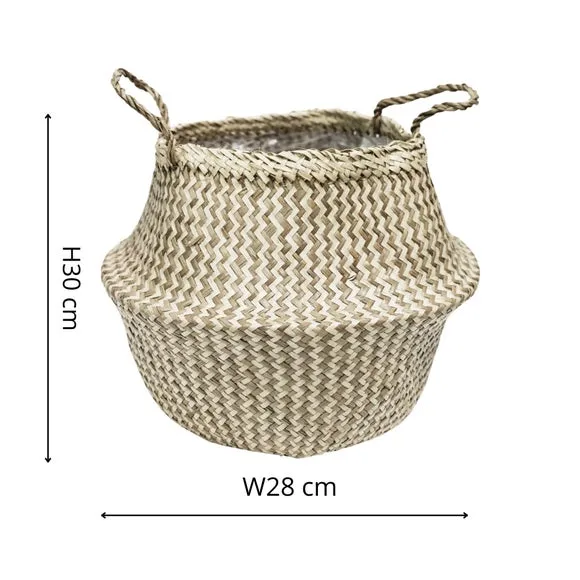 Chevron Storage Basket with Lining - Natural