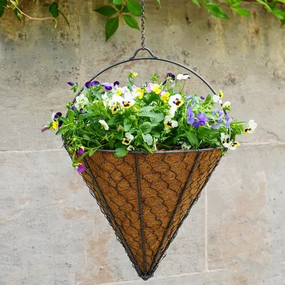 Cone Hanging Basket with Hook - Zinc, Wire
