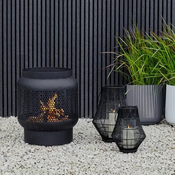 Curve Wirework Lantern with Handle - Black, Metal