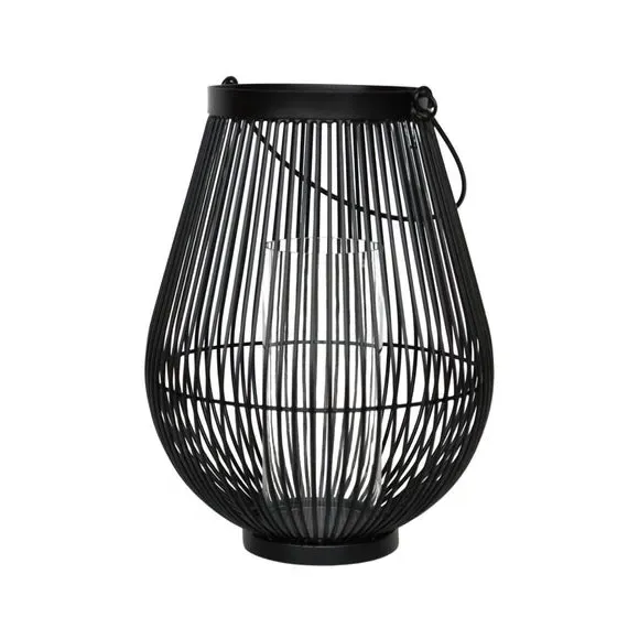 Decorative Lantern with Handle - Black, Metal