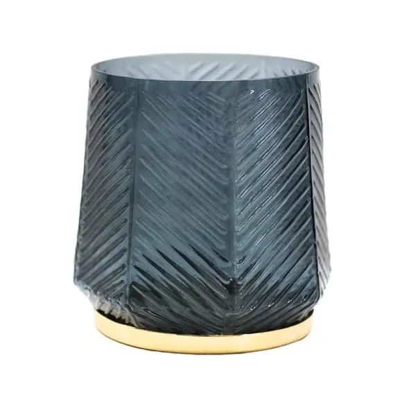 Embossed Candle Holder - Blue, Glass image