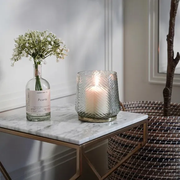 Embossed Candle Holder - Grey, Glass