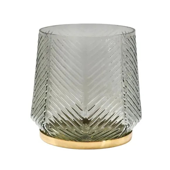 Embossed Candle Holder - Grey, Glass