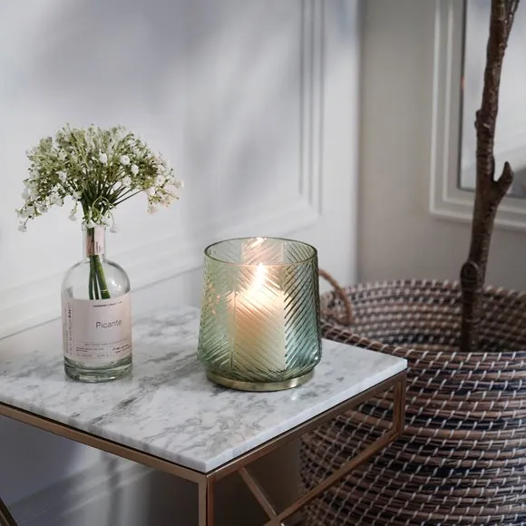 Embossed Candle Holder - Sage, Glass