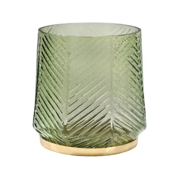 Embossed Candle Holder - Sage, Glass