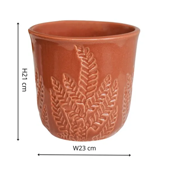 Embossed Fern Plant Pot - Rust, Stoneware