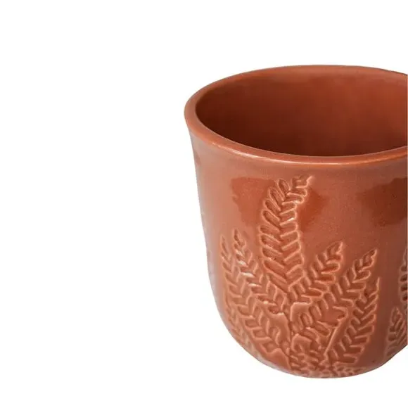 Embossed Fern Plant Pot - Rust, Stoneware