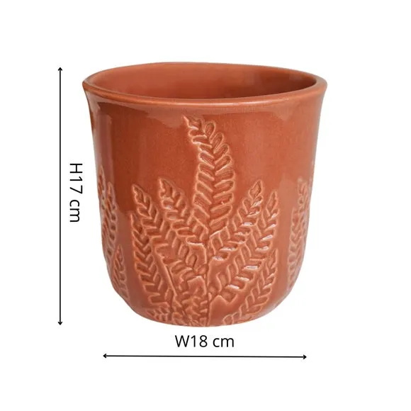 Embossed Fern Plant Pot - Rust, Stoneware