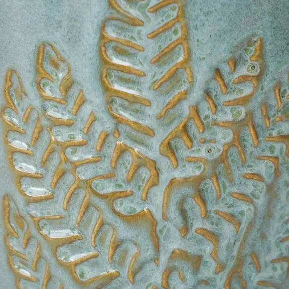 Embossed Fern Plant Pot - Teal, Stoneware
