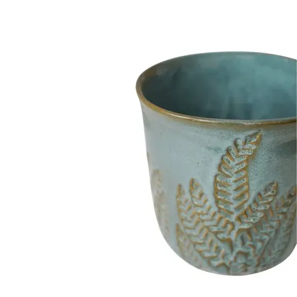 Embossed Fern Plant Pot - Teal, Stoneware