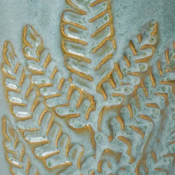 Embossed Fern Plant Pot - Teal, Stoneware