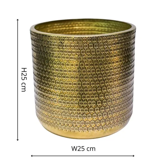 Embossed Plant Pot - Gold, Steel