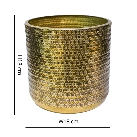 Embossed Plant Pot - Gold, Steel