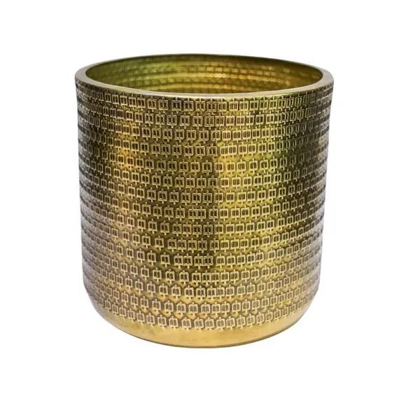 Embossed Plant Pot - Gold, Steel