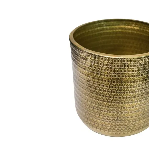 Embossed Plant Pot - Gold, Steel