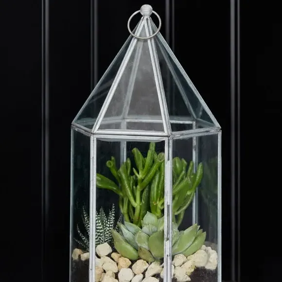 Glass House Terrarium - Grey, Metal