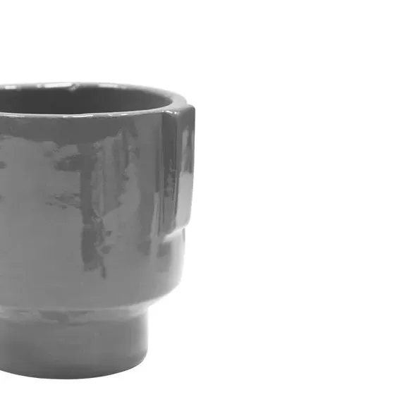 Glazed Plant Pot with Handles - Charcoal, Ceramic