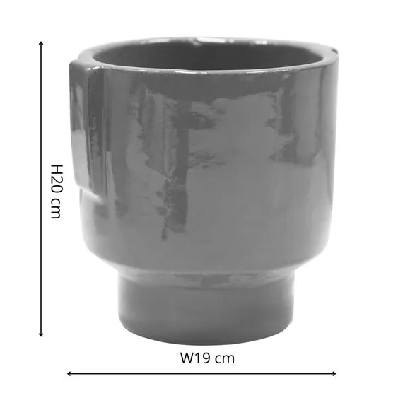 Glazed Plant Pot with Handles - Charcoal, Ceramic
