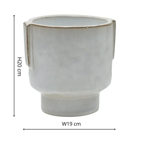 Glazed Plant Pot with Handles - White, Ceramic