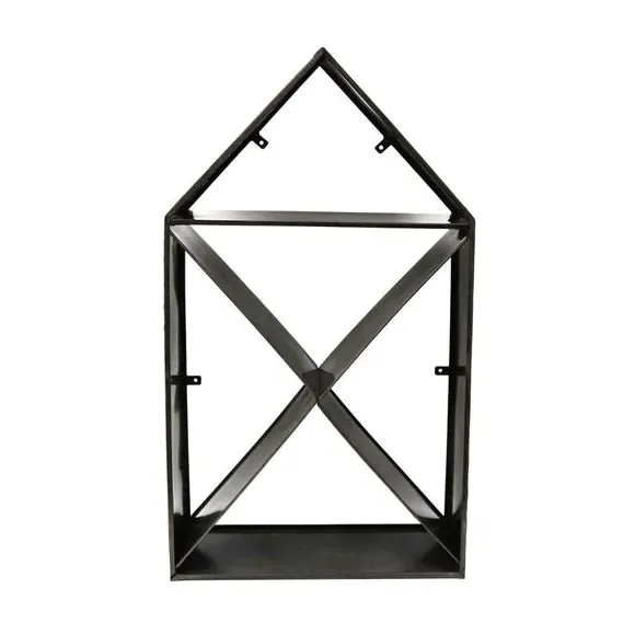 House-Shaped Log Storage - Black, Metal