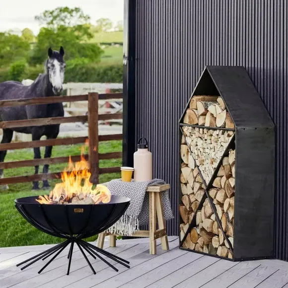 House-Shaped Log Storage - Black, Metal image