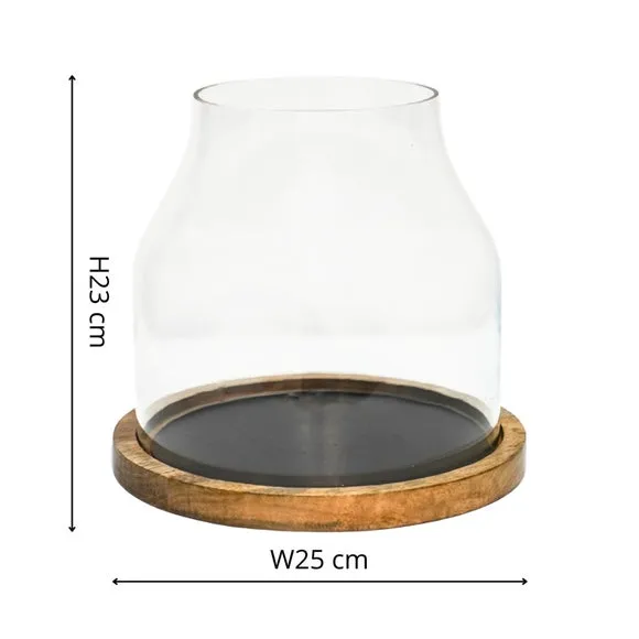 Hurricane Lantern with Wood Base - Natural, Glass