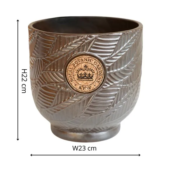 Leaf Embossed Plant Pot - Charcoal, Cork