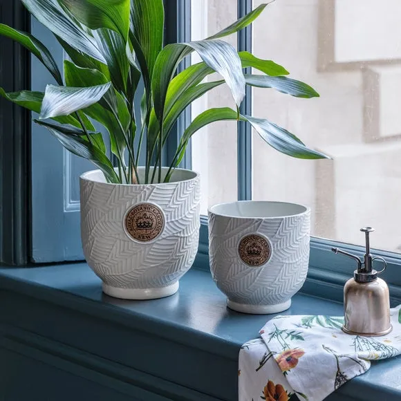 Leaf Embossed Plant Pot - Ivory, Cork