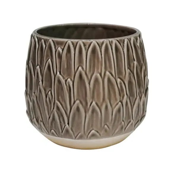 Leaf Embossed Plant Pot - Mocha