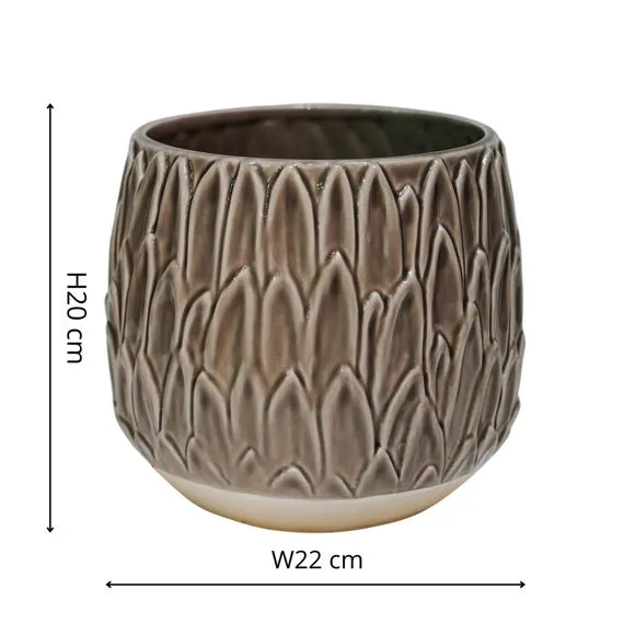 Leaf Embossed Plant Pot - Mocha
