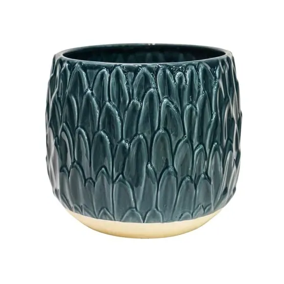 Leaf Embossed Plant Pot - Teal