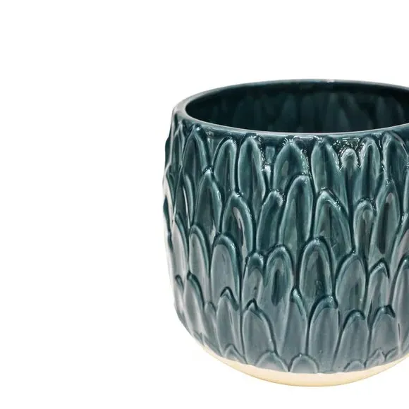 Leaf Embossed Plant Pot - Teal